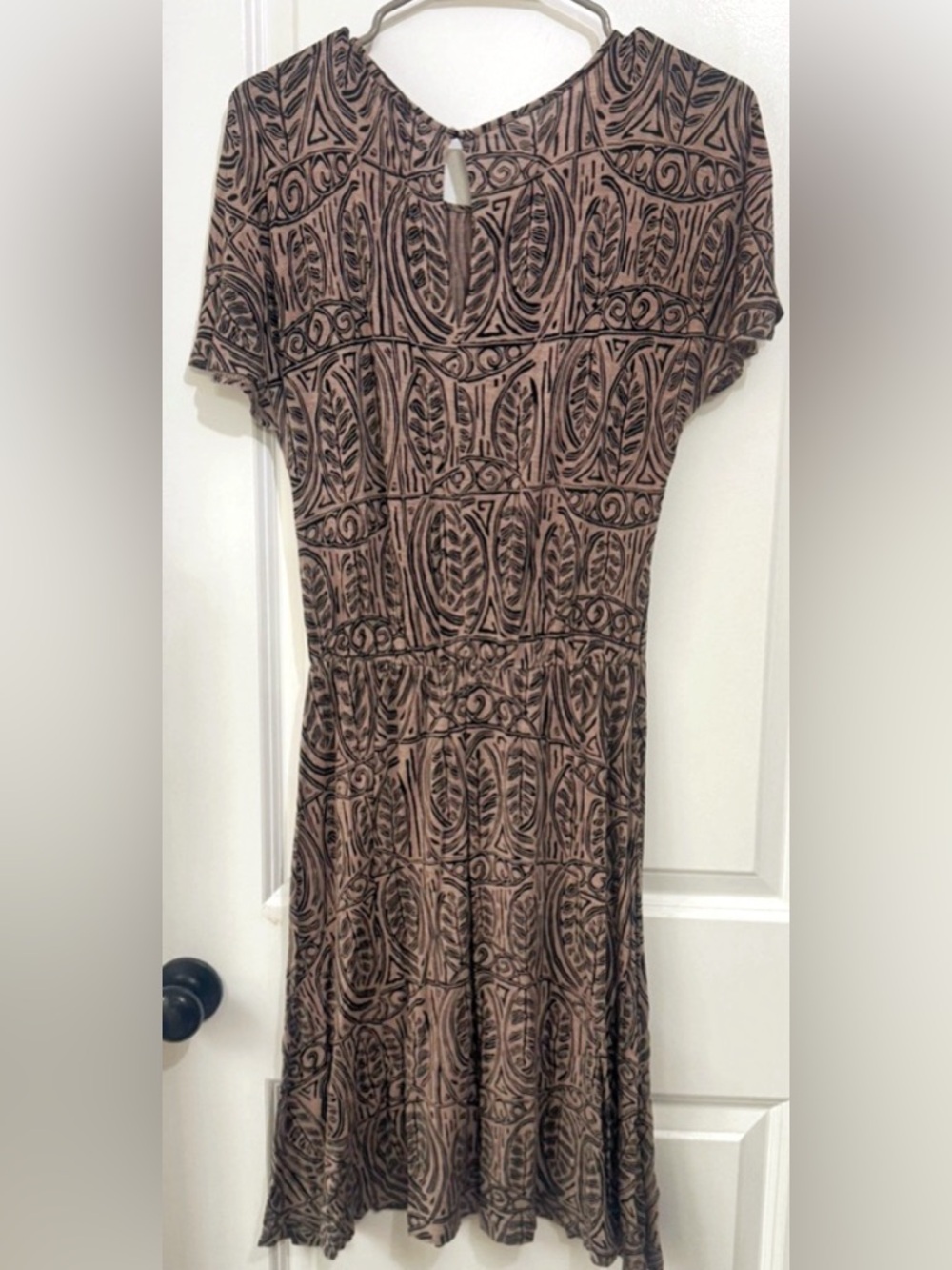 LOFT Dress Small Fit Flare Short Sleeve Brown Print Knee Length - Picture 3 of 6